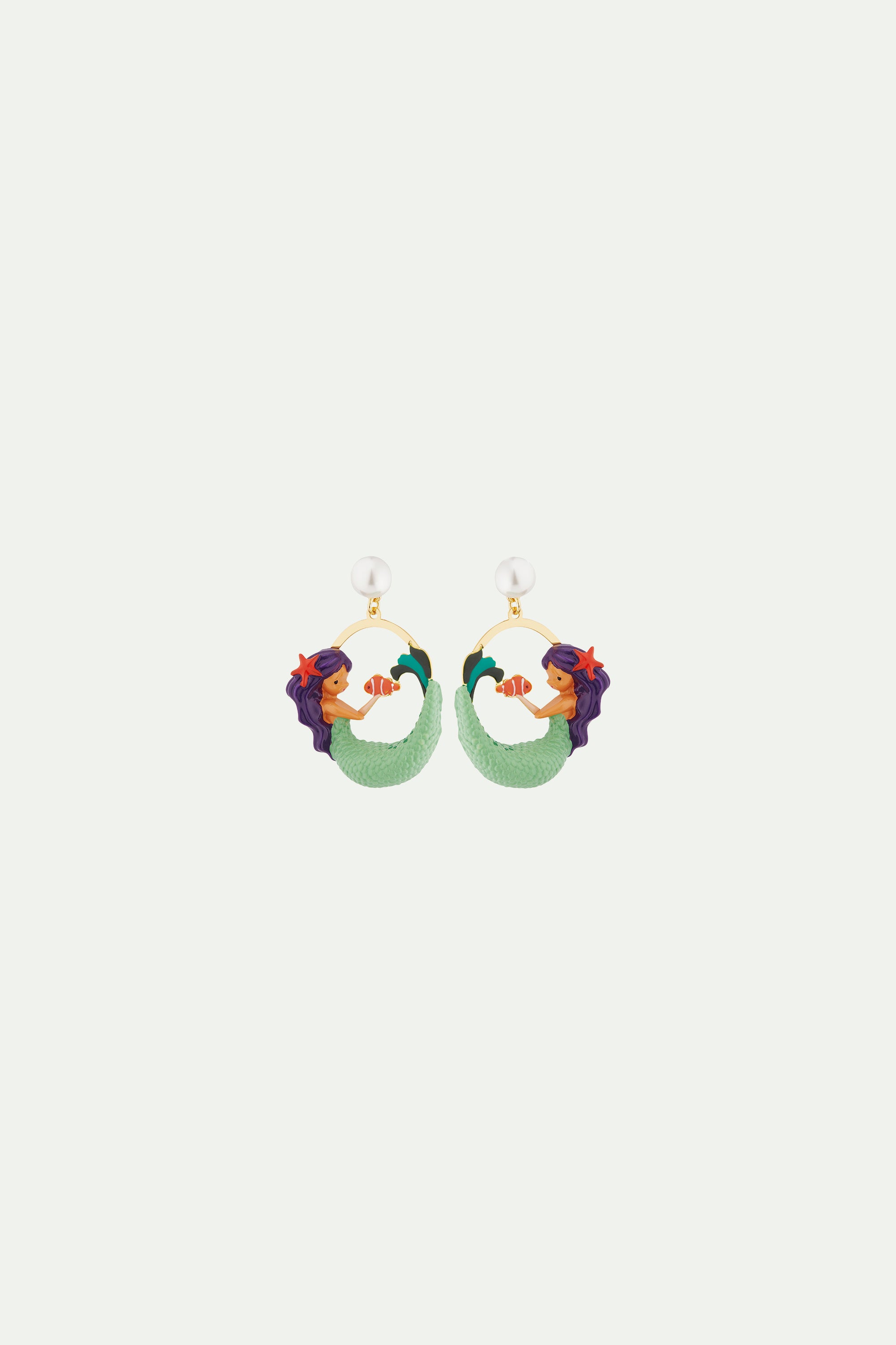 Mermaid and pearl post earrings