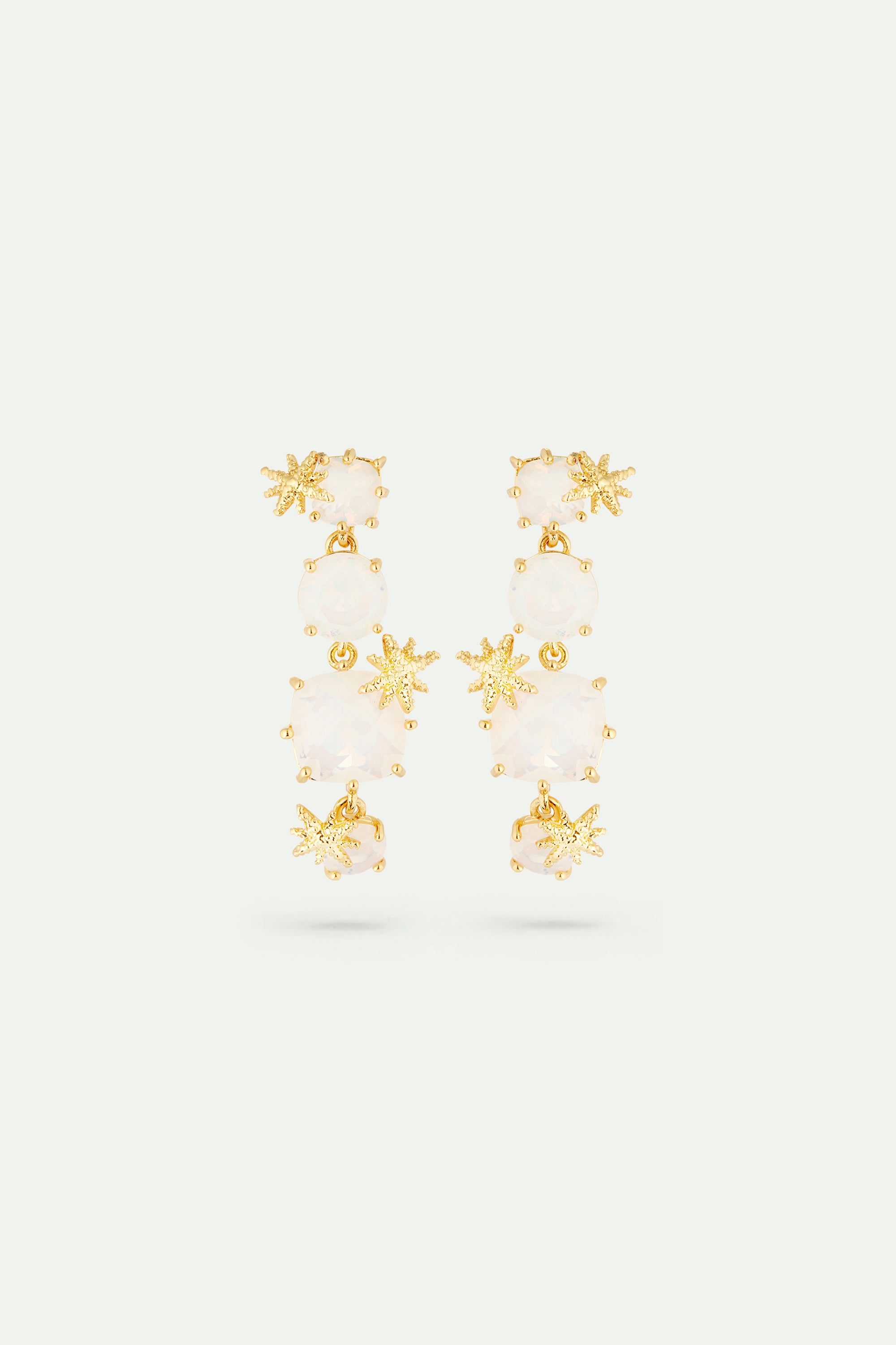 Diamantine earrings with four opalescent white stones and fine stars