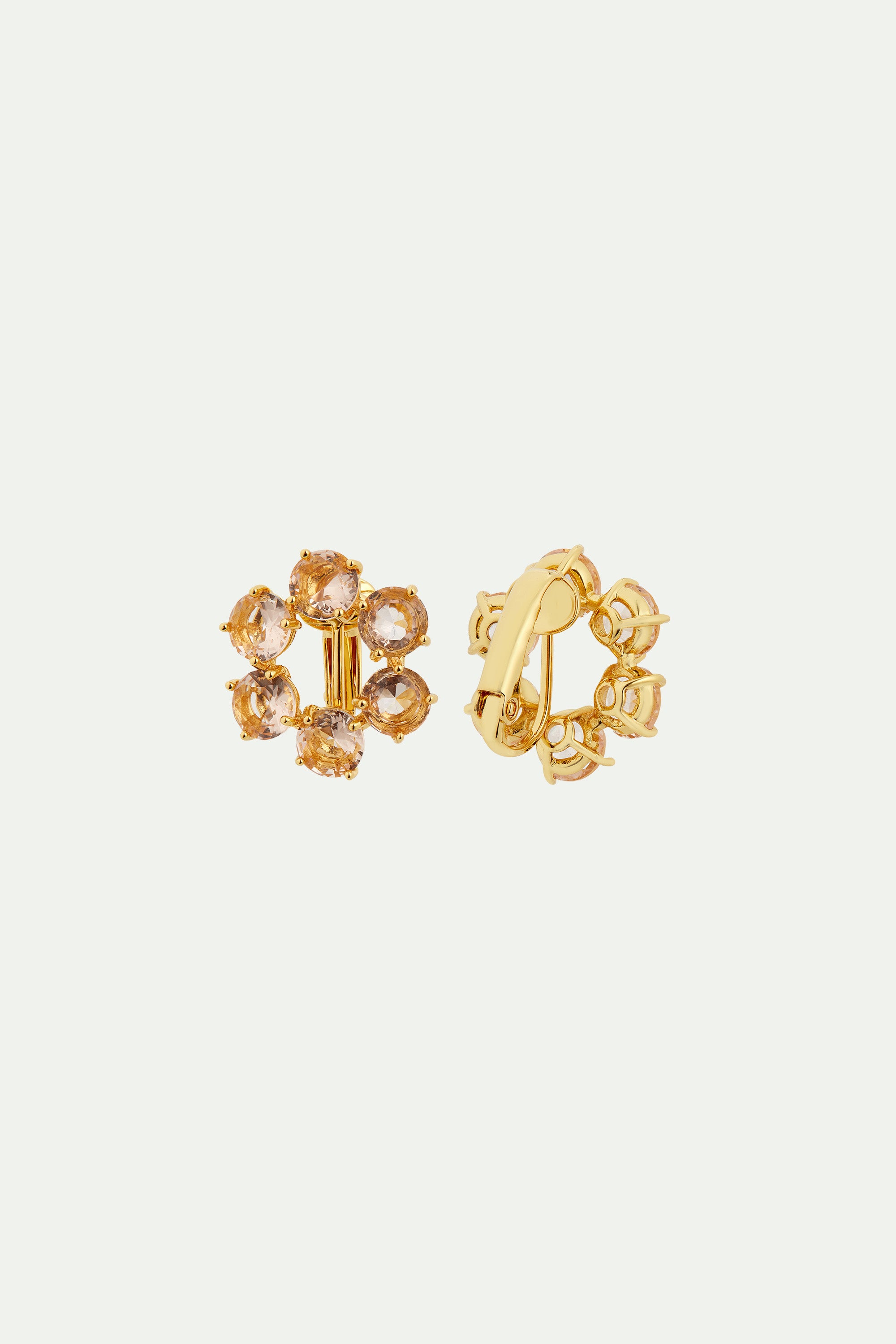 Boucles d'oreilles tiges fleurs et 6 pierres rondes la diamantine rose abricot