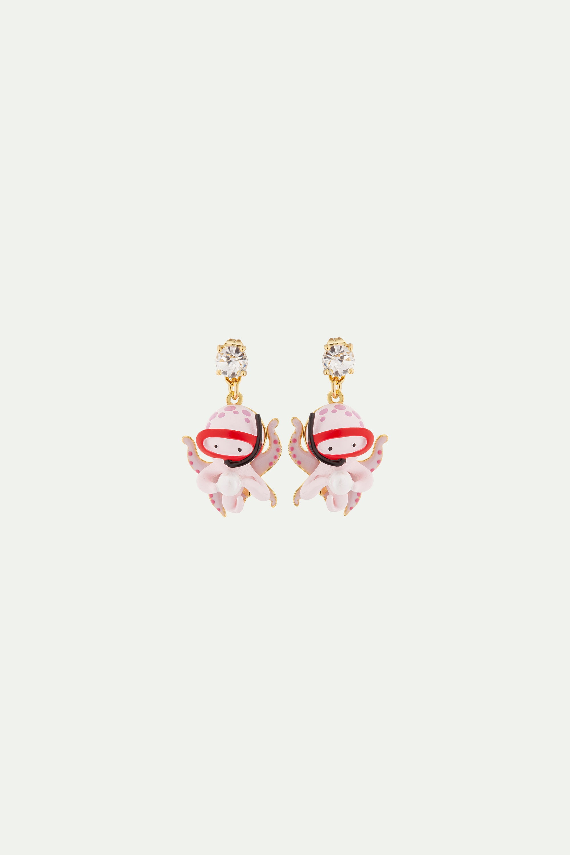 Boucles d'oreilles tiges pieuvre, perle et pierre taillée