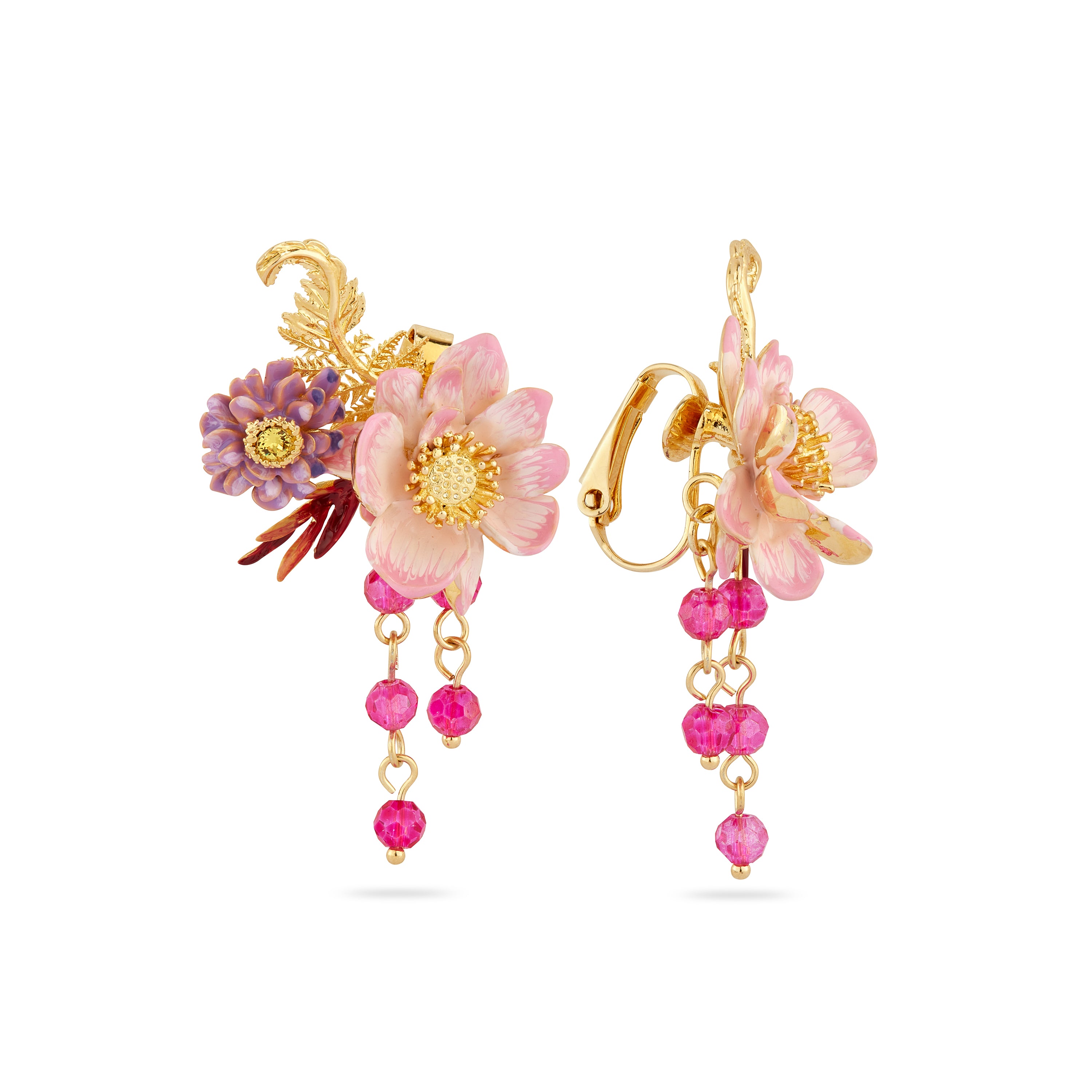 Aster and lotus flower clip-on earrings