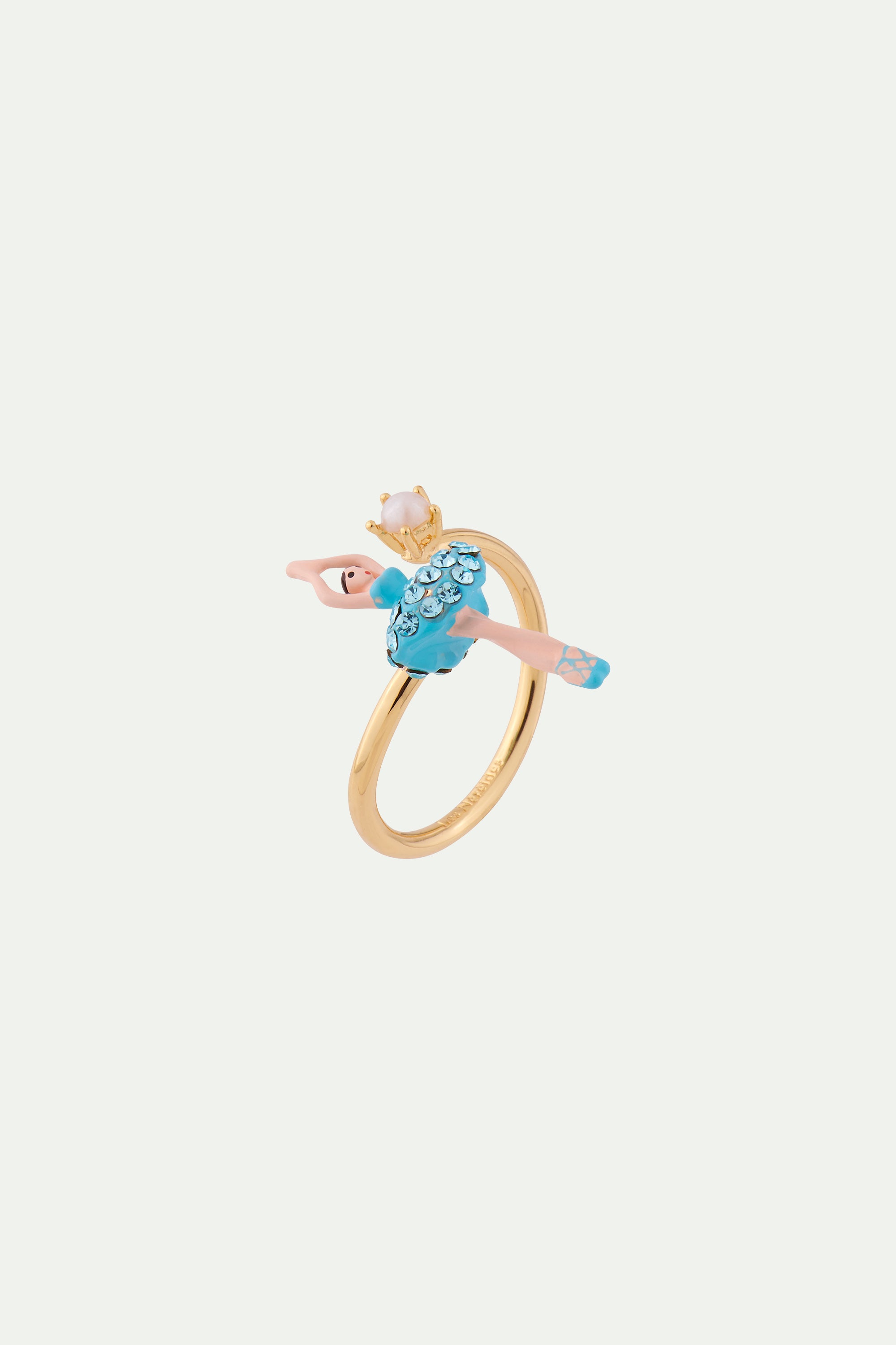 Bague ajustable mini ballerine tutu cristaux aquamarine