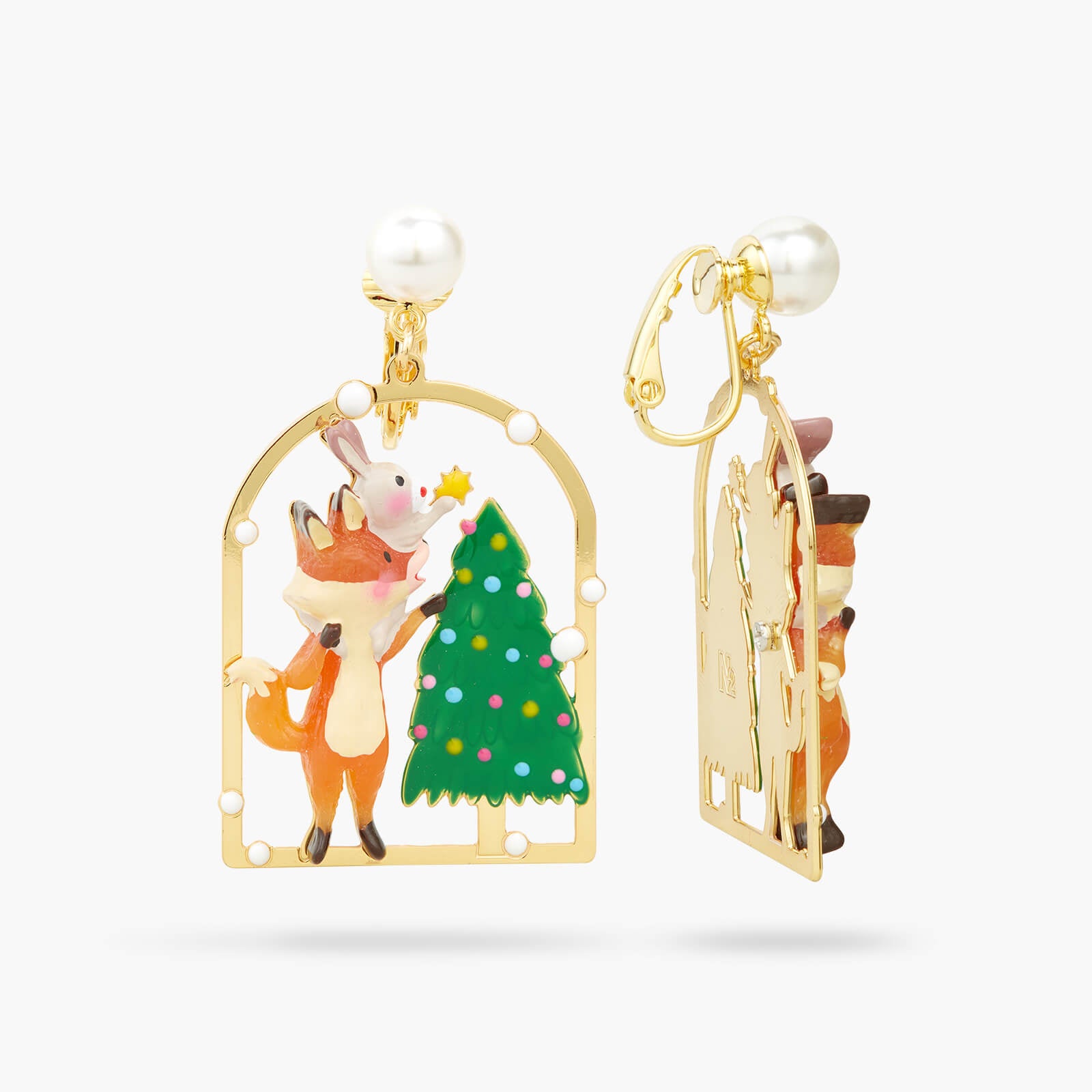 Christmas tree, rabbit and fox clip-on earrings