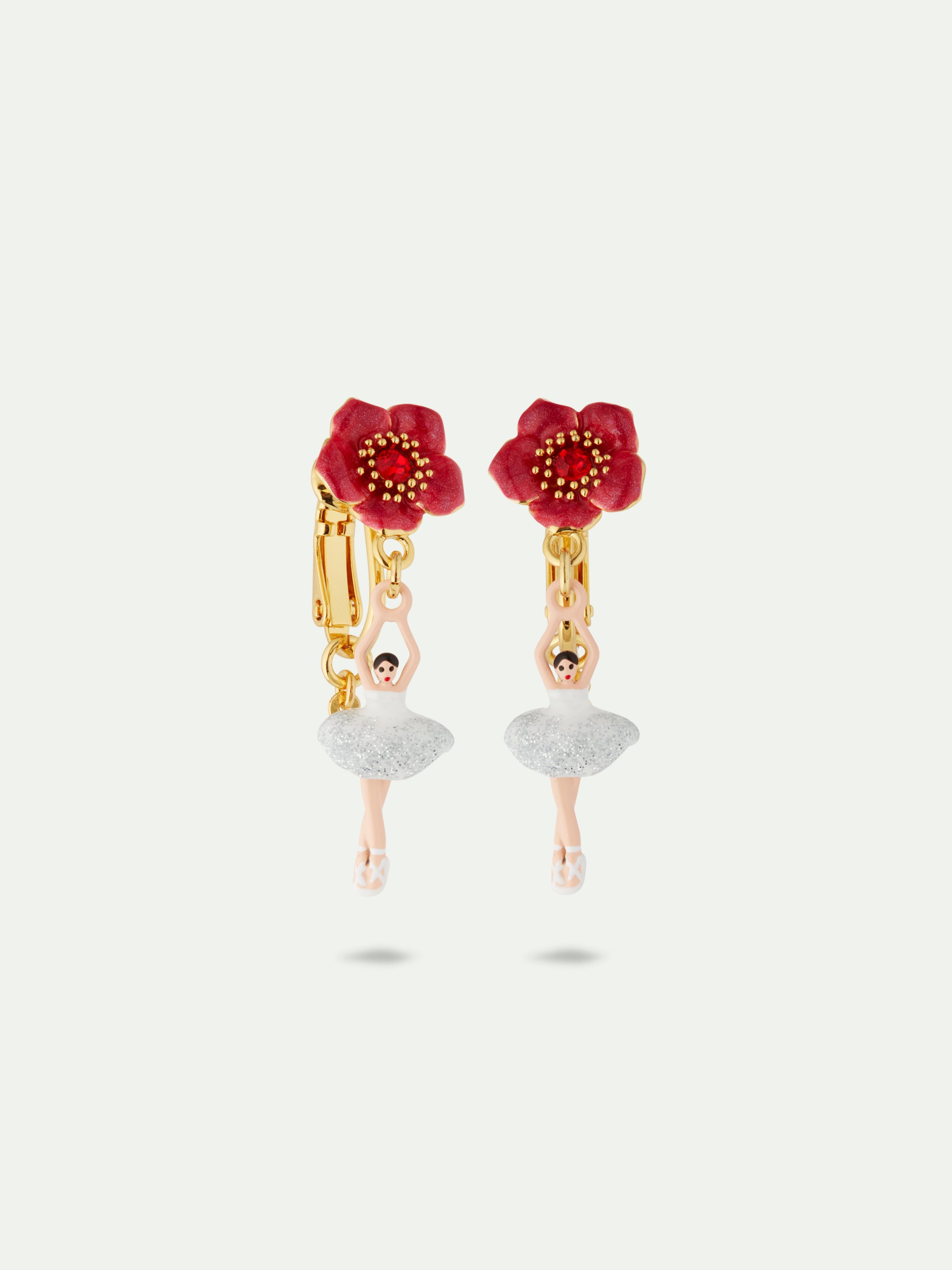 Boucles d'oreilles ballerine et fleur rouge