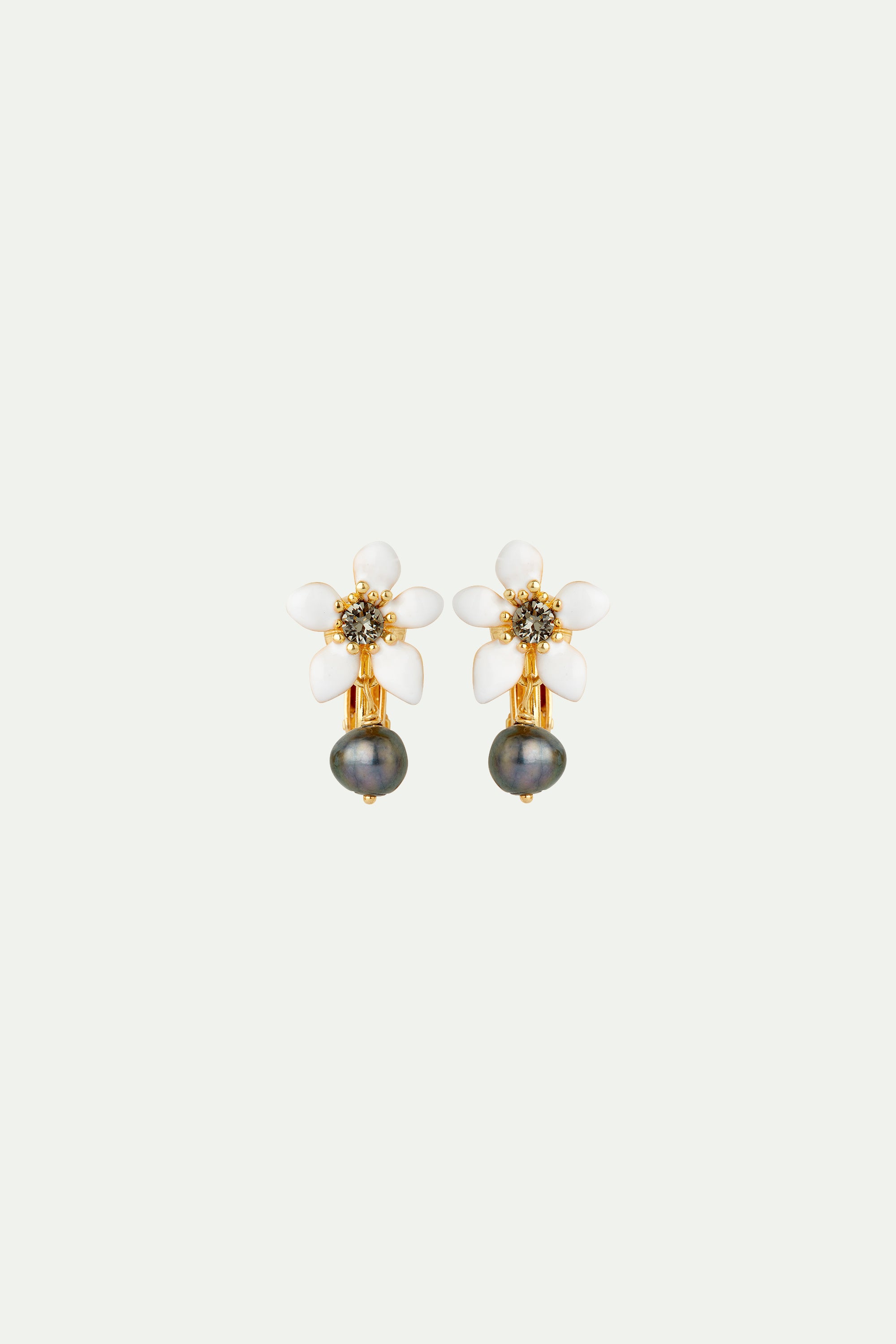 Boucles d'Oreilles Clips Renoncule et Perle de Culture