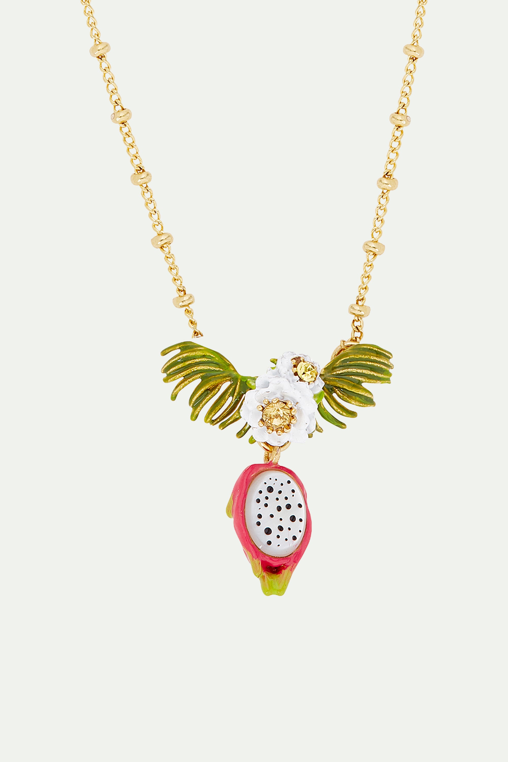 Dragonfruit and pitaya flower pendant necklace